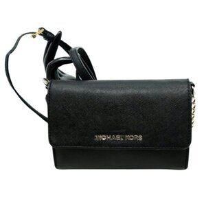 MICHAEL KORS~Jet Set Travel~BLACK SAFFIANO LEATHER CROSSBODY WALLET PHONE BAG